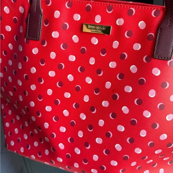 Kate spade Red Polka Dot Tote Bag no callouts only used a few times - Picture 9 of 13